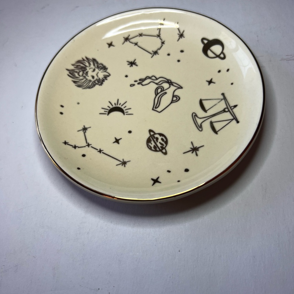 NORDSTROM CERAMIC GILDED EDGE VANITY DISH IVORY GOLD CELESTIAL NWT